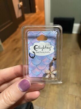 Rose Gold Flower Belly Ring - Pink/White Flower